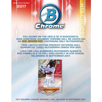 2017 Bowman Chrome Baseball HTA Choice 12-Box Case- DACW Live 36 Spot Random Hit Break #2