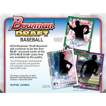 2018 Bowman Draft Baseball Hobby SUPER Jumbo 6-Box Case
