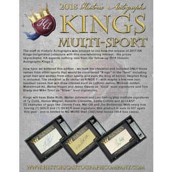 2018 Historic Autographs Kings II Hobby 4-Box Case