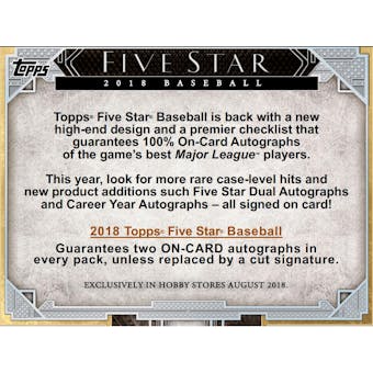 2018 Topps Five Star Baseball Hobby 8-Box Case- DACW Live 30 Spot Pick Your Team Break #1