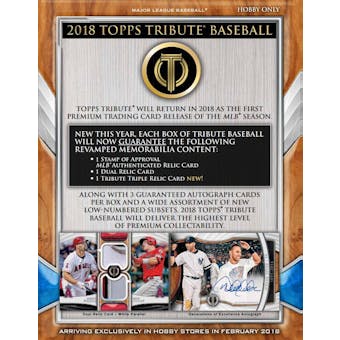 2018 Topps Tribute Baseball Hobby 6-Box Case- DACW Live 6 Spot Random Division Break #2
