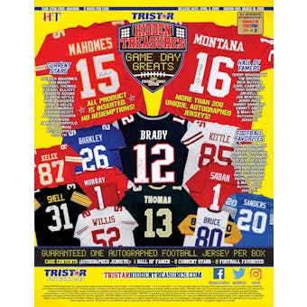 2020 TriStar Game Day Greats Autographed Jersey Football Hobby Box