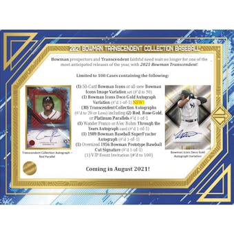 2021 Bowman Transcendent Collection Baseball Hobby Case- DACW Live 35 Spot Random Hit Break #1