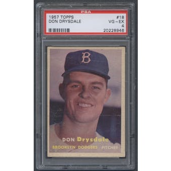 1957 Topps Baseball #18 Don Drysdale Rookie PSA 4 (VG-EX) *8946