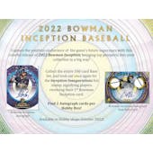 2022 Bowman Inception Baseball Hobby Box (Presell)