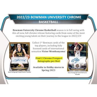 2022/23 Bowman University Chrome Basketball Hobby 12-Box Case- DACW Live 12 Spot Random Box Break #2
