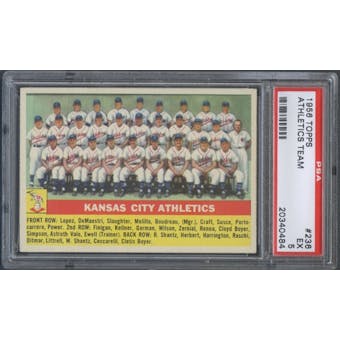 1956 Topps Baseball #236 Kansas City Athletics Team PSA 5 (EX) *0484
