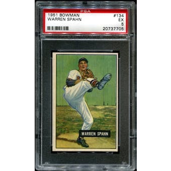 1951 Bowman Baseball #134 Warren Spahn PSA 5 (EX) *7705