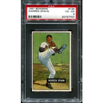 1951 Bowman Baseball #134 Warren Spahn PSA 4 (VG-EX) *7707