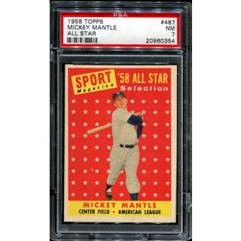 1958 Topps Baseball #487 Mickey Mantle All Star PSA 7 (NM) *0354
