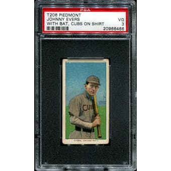 1909-11 T206 Piedmont Johnny Evers (With Bat, Cubs On Shirt) PSA 3 (VG) *6466