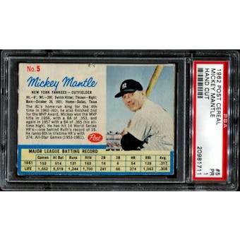 1962 Post Cereal Baseball #5 Mickey Mantle PSA 1 (PR) *1711