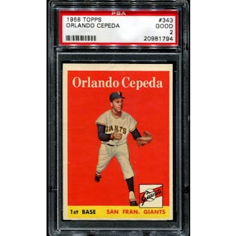 1958 Topps Baseball #343 Orlando Cepeda Rookie PSA 2 (GOOD) *1794