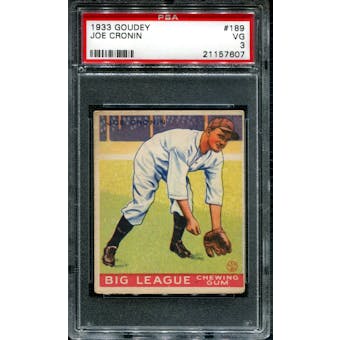 1933 Goudey Baseball #189 Joe Cronin PSA 3 (VG) *7607