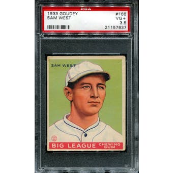 1933 Goudey Baseball #166 Sam West PSA 3.5 (VG+) *7637