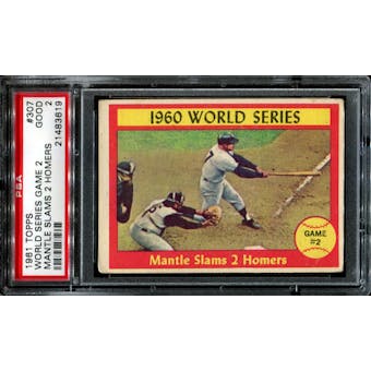 1961 Topps Baseball #307 Mantle Slams 2 Homers PSA 2 (GOOD) *3619