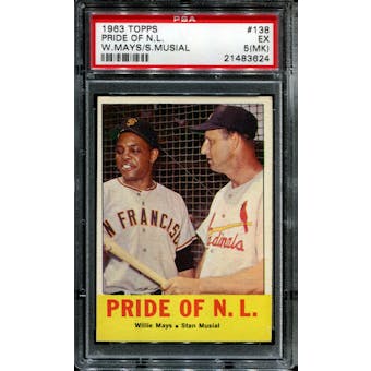 1963 Topps Baseball #138 Pride Of N.L. (Mays/Musial) PSA 5 (EX) (MK) *3624