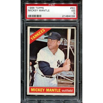 1966 Topps Baseball #50 Mickey Mantle PSA 3 (VG) *4038