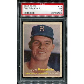 1957 Topps Baseball #18 Don Drysdale Rookie PSA 3 (VG) *5125