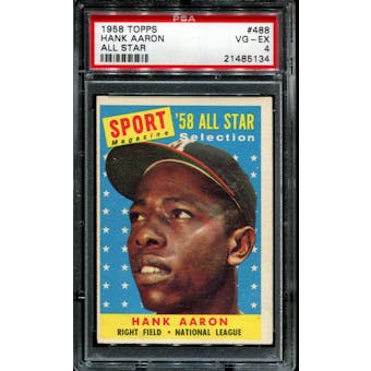1958 Topps Baseball #488 Hank Aaron All Star PSA 4 (VG-EX) *5134