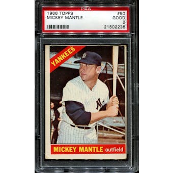 1966 Topps Baseball #50 Mickey Mantle PSA 2 (GOOD) *2236