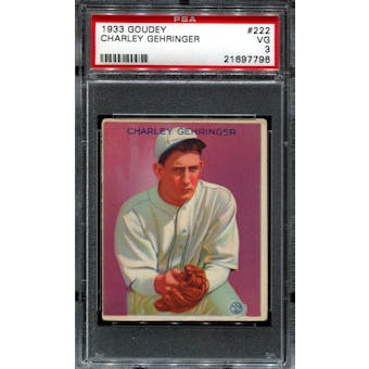 1933 Goudey Baseball #222 Charley Gehringer PSA 3 (VG) *7796