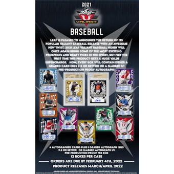 2021 Leaf Valiant Baseball Hobby 12-Box Case (Presell)