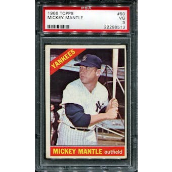 1966 Topps Baseball #50 Mickey Mantle PSA 3 (VG) *8513