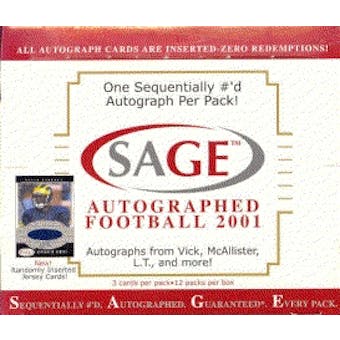2001 Sage Autographed Football Hobby Box