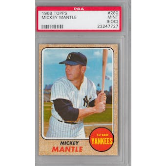 1968 Topps Baseball #280 Mickey Mantle PSA 9(OC) (MINT) *7727