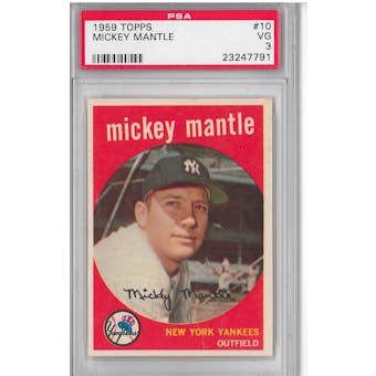 1959 Topps Baseball #10 Mickey Mantle PSA 3 (VG) *7791