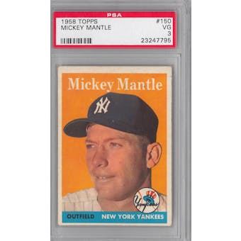 1958 Topps Baseball #150 Mickey Mantle PSA 3 (VG) *7795