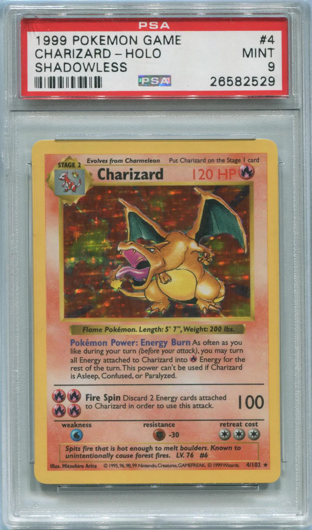 Pokemon Base Set Shadowless Charizard SHADOWLESS 4/102 - PSA 9 *