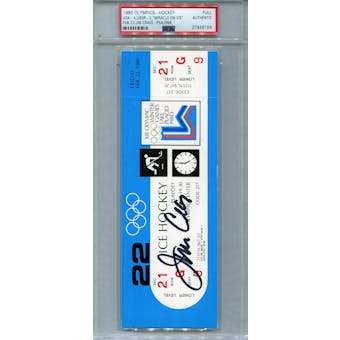 Jim Craig Autographed 1980 U.S. Olympic Hockey "Miracle On Ice" Russia Game Ticket (PSA 27448154)