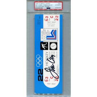 Jim Craig Autographed 1980 U.S. Olympic Hockey "Miracle On Ice" Russia Game Ticket (PSA 27448183)