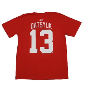 Detroit Red Wings #13 Pavel Datsyuk Reebok Red Name & Number Tee Shirt (Adult M)