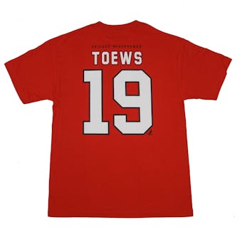 Chicago Blackhawks #19 Jonathan Toews Reebok Red Name & Number Tee Shirt (Adult M)