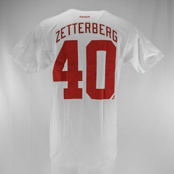 Detroit Red Wings #40 Henrik Zetterberg Reebok White Name & Number Tee Shirt (Adult L)