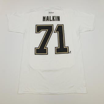 Pittsburgh Penguins #71 Evgeni Malkin Reebok White Name & Number Tee Shirt (Adult S)