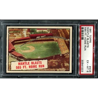 1961 Topps Baseball #406 Mantle Blasts 565 Ft. Home Run PSA 6 (EX-MT) *1003