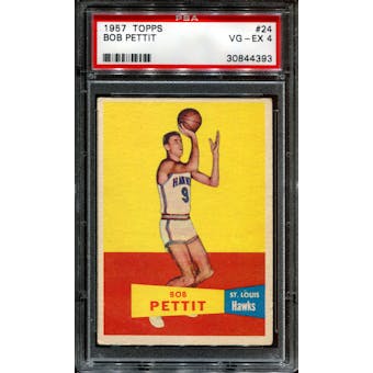 1957/58 Topps Basketball #24 Bob Pettit Rookie PSA 4 (VG-EX) *4393