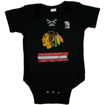 Chicago Blackhawks Old Time Hockey Black Beeler Laces Short Sleeve Creeper (Infant 6M)