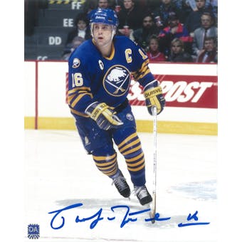 Pat LaFontaine Autographed Buffalo Sabres Blue Throwback 8x10 Photo