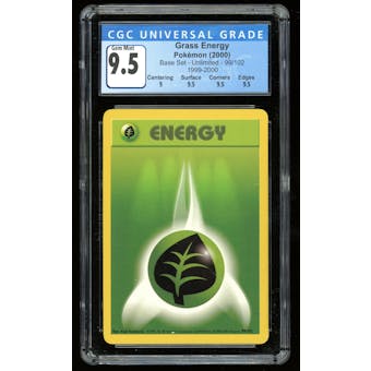 Pokemon Base Set Unlimited Grass Energy 99/102 CGC 9.5