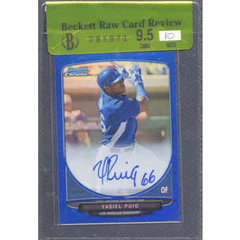 2013 Bowman Chrome Prospect #YP Yasiel Puig Blue Refractor Rookie Auto #087/150 BGS 9.5 Raw Card Review
