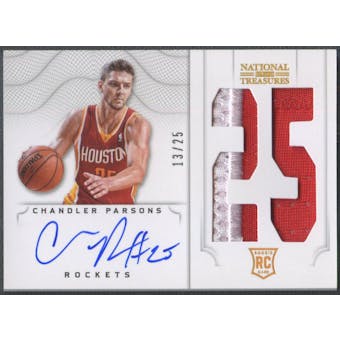 2012/13 Panini National Treasures #129 Chandler Parsons Jersey Number Rookie Patch Auto #13/25