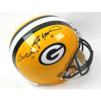 Bart Starr & Brett Favre Autographed Green Bay Packers Full Size Helmet (Mounted Mem)