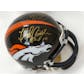 John Elway & Floyd Little w/"HOF 10" Autographed Denver Broncos Mini Helmet (JSA)