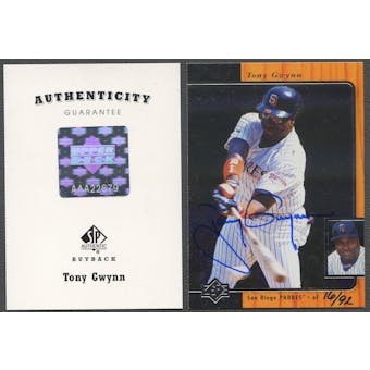 2001 SP Authentic #40 Tony Gwynn 1996 SP Authentic Buyback Auto #16/92