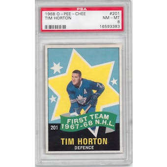 1968/69 O-Pee-Chee Hockey #201 Tim Horton All Star PSA 8 (NM-MT) *3383